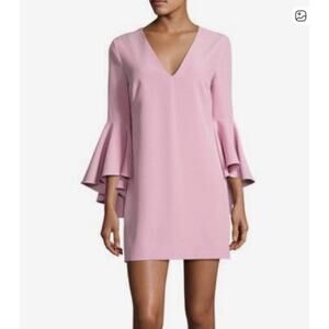 Milly Nicole Italian Cady Bell Sleeve Mini Dress In Petal Pink Size 2 V Neck